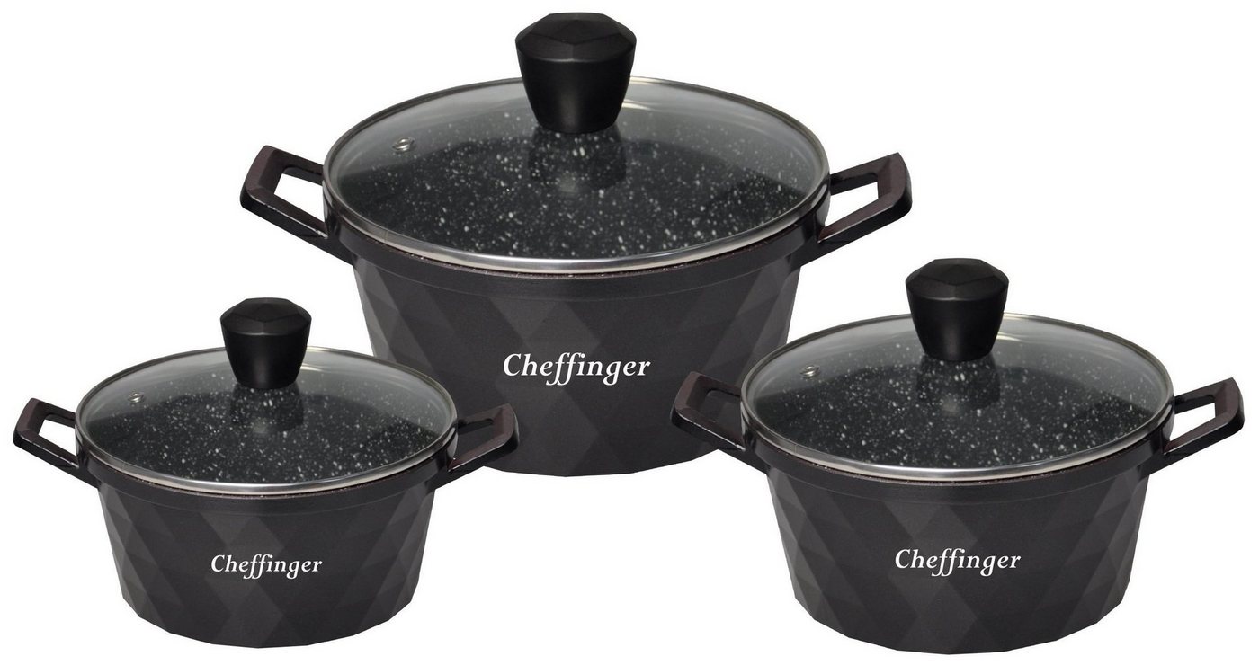 Cheffinger Topf-Set Kochtopf Kasserolle Topf Set 6-tlg schwarz Glasdeckel Cheffinger, Material: Aluminium, Glas von Cheffinger