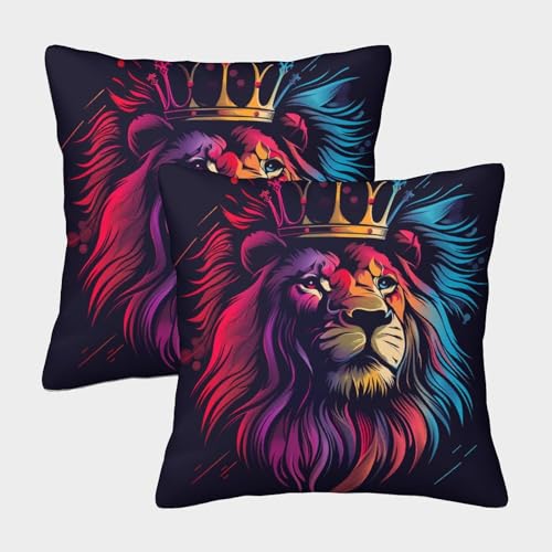 ChengzeTCo Löwe Bunt Gedruckt Bequemes Kissen Wurf Kissenbezüge Für Bett Stuhl Art Deco Modern Geschenk Wurf 40x40cm,Packung Mit 2 von ChengzeTCo