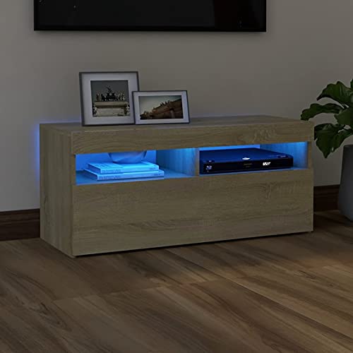 Chenshu TV-Schrank mit LED-Leuchten, Fernsehschrank, Tv-möbel & Phonomöbel, Fernsehtisch, Tv Board, Fernsehkommode, Schrank Schlafzimmer, Sonoma-Eiche 90x35x40 cm von Chenshu