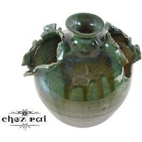 Vintage French Dark Green Glasierte Übertopf Mit Drainage Erdbeere Getrocknete Blumen Display Topf Vase Keramik Regal Dekor/Chez Rai von ChezRai