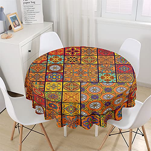 Chickwin Tischdecke Runde 3D Marokkanische Mosaik Muster Wasserdicht Tischdecken, Abwaschbar Tischtuch aus Polyester, Tischdekoration Benutzt für Küche, Esszimmer, Garten (Gelb B,150cm) von Chickwin-Shop