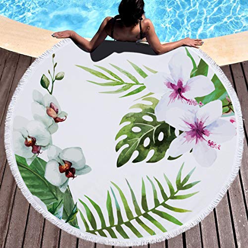 Mikrofaser Runde Strandtuch mit Quaste, Chickwin 3D Blume Schnelltrocknend Kompakt Badetuch Sandfreie Handtuch Reisehandtuch für Strand Schwimmen Yoga Tapestry (Hibiskus,Durchmesser 150cm/59) von Chickwin-Shop