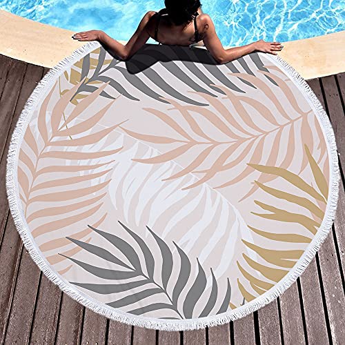 Mikrofaser Runde Strandtuch mit Quaste, Chickwin Pflanzen Drucken Schnelltrocknend Badetuch Sandfreie Handtuch Reisehandtuch für Strand Schwimmen Yoga Tapestry (Nordischer Stil,Durchmesser 150cm/59?) von Chickwin-Shop