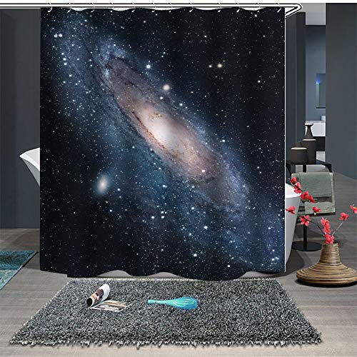 Chickwin Anti-Schimmel & Wasserdicht Duschvorhang für Badezimmer, 3D Verträumt Lila Universum Galaxy Drucken mit 12 Duschvorhangringe Waschbar Duschvorhang (150x180cm,Schwarz Wirbel) von Chickwin