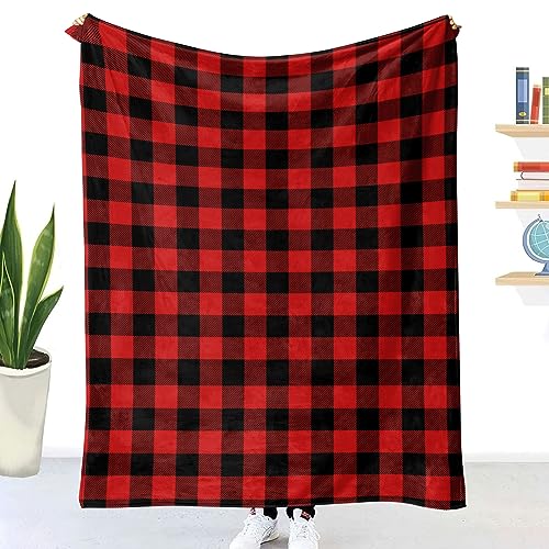 Chickwin Flanell Kuscheldecke Flauschig Decke Karierter Fleecedecke Warm Weiche Flanelldecke Winter Wohndecke Überwurfdecke Couchdecke Sofadecke für alle Jahreszeiten (150x200cm,Rot schwarz) von Chickwin