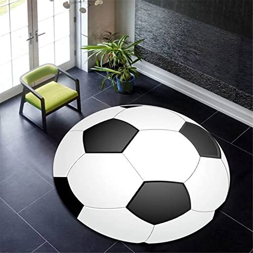 Chickwin Teppich Rund 80/120cm rutschfest, Ball Muster Weiche Teppiche Flauschig Flanell Teppich Fußmatte für Wohnzimmer Schlafzimmer Küche Moderne Dekoration (Fußball,Durchmesser 80cm) von Chickwin