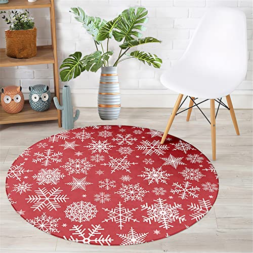 Chickwin Teppich Rund Weihnachten, Schneeflocke Muster rutschfeste Teppiche für Wohnzimmer Flanell Flauschig Weich Moderne Fußmatte für Schlafzimmer Küche (Frohes neues Jahr,Durchmesser 120cm) von Chickwin