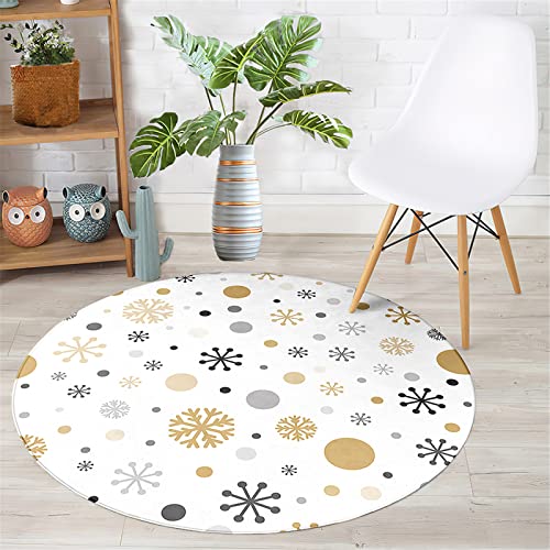 Chickwin Teppich Rund Weihnachten, Schneeflocke Muster rutschfeste Teppiche für Wohnzimmer Flanell Flauschig Weich Moderne Fußmatte für Schlafzimmer Küche (Schneeflocke,Durchmesser 120cm) von Chickwin