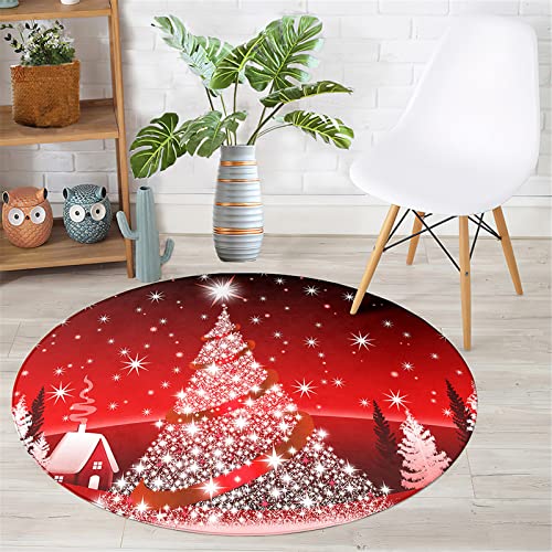 Chickwin Teppich Rund Weihnachten, Schneeflocke Muster rutschfeste Teppiche für Wohnzimmer Flanell Flauschig Weich Moderne Fußmatte für Schlafzimmer Küche (Weihnachtsbaum,Durchmesser 60cm) von Chickwin