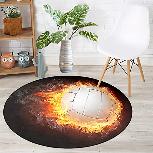 Chickwin Teppich Rund rutschfest, Ball Muster Sport Stil Teppiche für Wohnzimmer Moderne Groß Flanell Flauschig Weich Fußmatte für Schlafzimmer Kinderzimmer (Volleyball,Durchmesser 80cm) von Chickwin