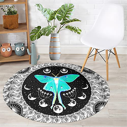 Chickwin Teppich Rund rutschfest, Mandala Stil Teppiche für Wohnzimmer Moderne Groß Flanell Flauschig Weich Fußmatte Waschbar für Schlafzimmer Kinderzimmer Küche (Schmetterling,Durchmesser 60cm) von Chickwin