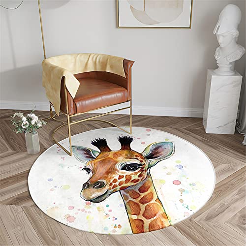 Chickwin Teppich für Wohnzimmer Rund, Giraffe Muster rutschfeste Teppiche Flanell Flauschig Weich Moderne Fußmatte für Schlafzimmer Kinderzimmer Küche (Aquarell,Durchmesser 120cm) von Chickwin