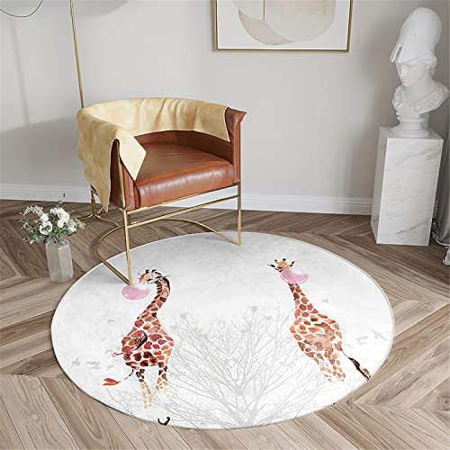 Chickwin Teppich für Wohnzimmer Rund, Giraffe Muster rutschfeste Teppiche Flanell Flauschig Weich Moderne Fußmatte für Schlafzimmer Kinderzimmer Küche (Karikatur Giraffe,Durchmesser 120cm) von Chickwin