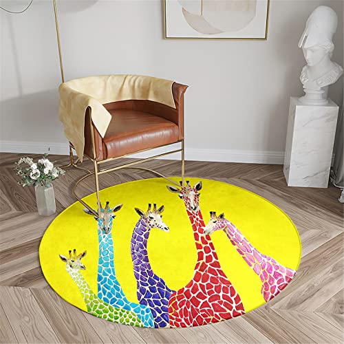 Chickwin Teppich für Wohnzimmer Rund, Giraffe Muster rutschfeste Teppiche Flanell Flauschig Weich Moderne Fußmatte für Schlafzimmer Kinderzimmer Küche (Mehrfarbig,Durchmesser 80cm) von Chickwin