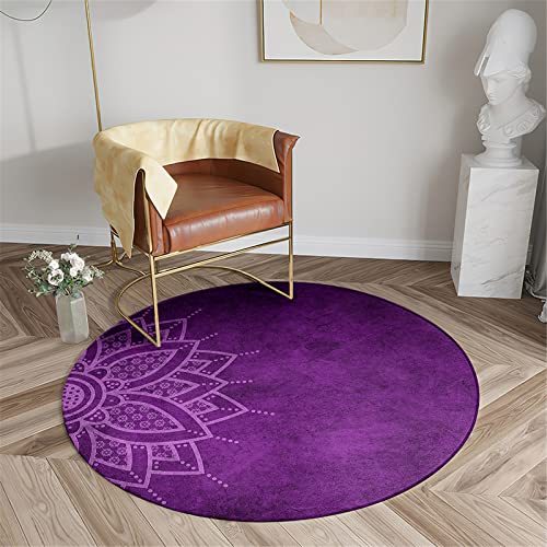 Chickwin Teppich für Wohnzimmer Rund, Mandala Stil rutschfeste Teppiche Flanell Flauschig Weich Moderne Fußmatte für Schlafzimmer Kinderzimmer Küche Dekoration (Durchmesser 100cm,Dunkelviolett) von Chickwin