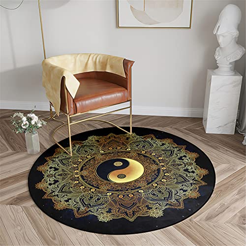 Chickwin Teppich für Wohnzimmer Rund, Mandala Stil rutschfeste Teppiche Flanell Flauschig Weich Moderne Fußmatte für Schlafzimmer Kinderzimmer Küche Dekoration (Durchmesser 100cm,Lotus Blume) von Chickwin