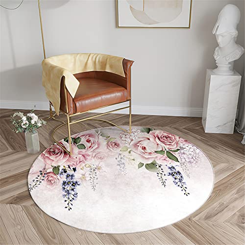 Chickwin Teppich für Wohnzimmer Rund, Rose Blume Muster rutschfeste Teppiche Flanell Flauschig Weich Moderne Fußmatte für Schlafzimmer Kinderzimmer (Grüne Blätter,Durchmesser 120cm) von Chickwin