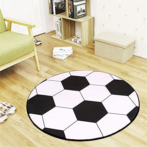 Chickwin Teppiche für Wohnzimmer Rund, Ball Muster Teppich Modern Schlafzimmer Groß Flauschig Weich rutschfest Fußmatte für Kinderzimmer oder Küche Dekoration (Fußball,Durchmesser 100cm) von Chickwin