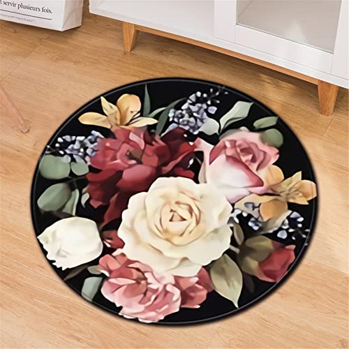 Chickwin Teppiche für Wohnzimmer Rund, Blumen Drucken Teppich Modern Schlafzimmer Groß Flanell Flauschig Weich rutschfest Fußmatte Waschbar für Kinderzimmer (Rose Blume,Durchmesser 120cm) von Chickwin