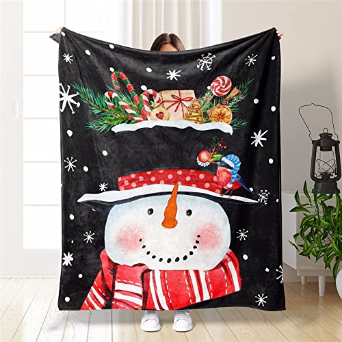 Chickwin Weihnachten Kuscheldecke Flauschig, 3D Schneemann Wohndecke Flanelldecke Weiche Soft Warm TV-Decke Mikrofaser Sofadecke Couchdecke Bettüberwurf Tagesdecke (Schwarz,150x200cm) von Chickwin