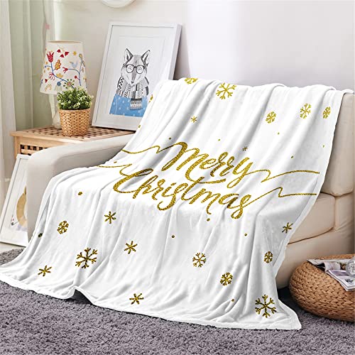 Chickwin Kuscheldecke Flauschige Flanelldecke, 3D Weihnachts Wohndecke Weiche Warm Decke TV-Decke Mikrofaserdecke Sofadecke oder Bettüberwurf Tagesdecke Geschenk (Goldene Weihnachten,150x180cm) von Chickwing