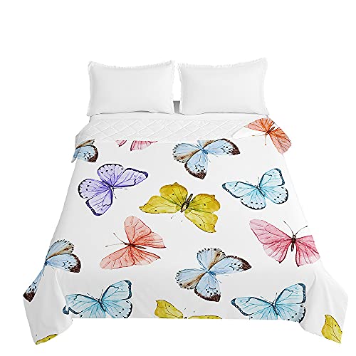 Chickwin Schmetterling Tagesdecken Bettüberwurf, 3D Herbst Winter Tagesdecke mit Prägemuster Wohndecke aus Mikrofaser Bettdecke für Einzelbett Doppelbett oder Kinder (Blauer Schmetterling,150x200cm) von Chickwing