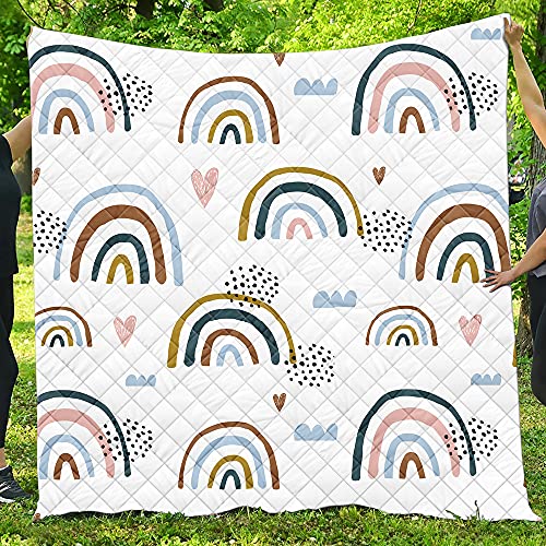 Chickwin Tagesdecke Bettüberwurf Gesteppt, 3D Regenbogen Mikrofaser Tagesdecke Schlafzimmer Steppdecke Decke Überwurf Wohnzimmer Sofaüberwurf für Einzelbett Doppelbett (Weiß,130x150cm) von Chickwing