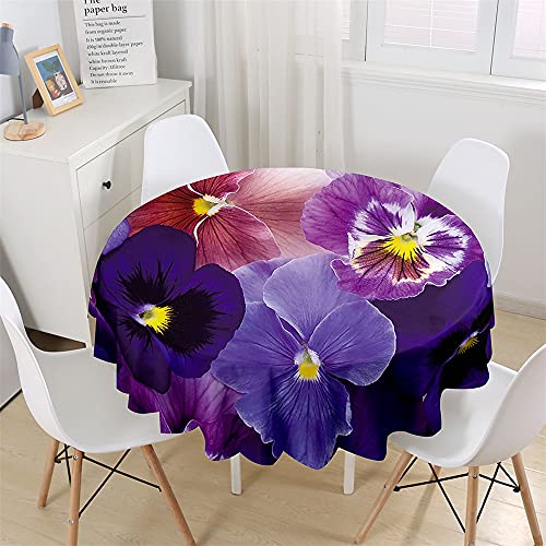 Chickwin Wasserdicht Runde Tischdecke 3D Blumen Pflanzen Muster Bedruckte Tischdecke, Abwaschbar Tischtuch, Tischdekoration Benutzt für Küche, Esszimmer, Garten (90cm,Violett) von Chickwing