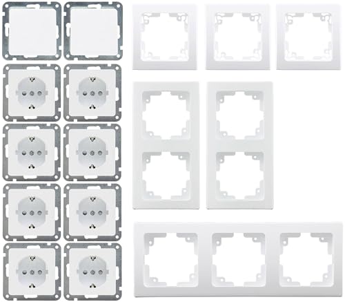 ChiliTec Steckdose Schalter Unterputz DELPHI PRO Set - 8 x Steckdose, 2 x Schalter mit Rahmen I Installation per Steckklemme Weiß ChiliTec Steckdose Schalter Unterputz DELPHI PRO Set - 8 x Steckdose, 2 x Schalter mit Rahmen I Installation per Steckklemme Weiß von ChiliTec