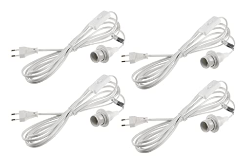 ChiliTec E14 Lampenfassung mit Schalter Fassung mit 3,4m Kabel - Schnurschalter Lampenaufhängung für Lampenschirm Papier Leuchten Stern Lampen 4 Stück Weiß von ChiliTec