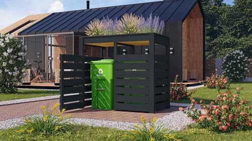 CHILLROI® Karibu Hochbeet Pflanzkasten Frühbeet Gartenbeet in verschiedenen Ausführungen (Mülltonnenbox mit Hochbeet anthrazit) von Chillroi