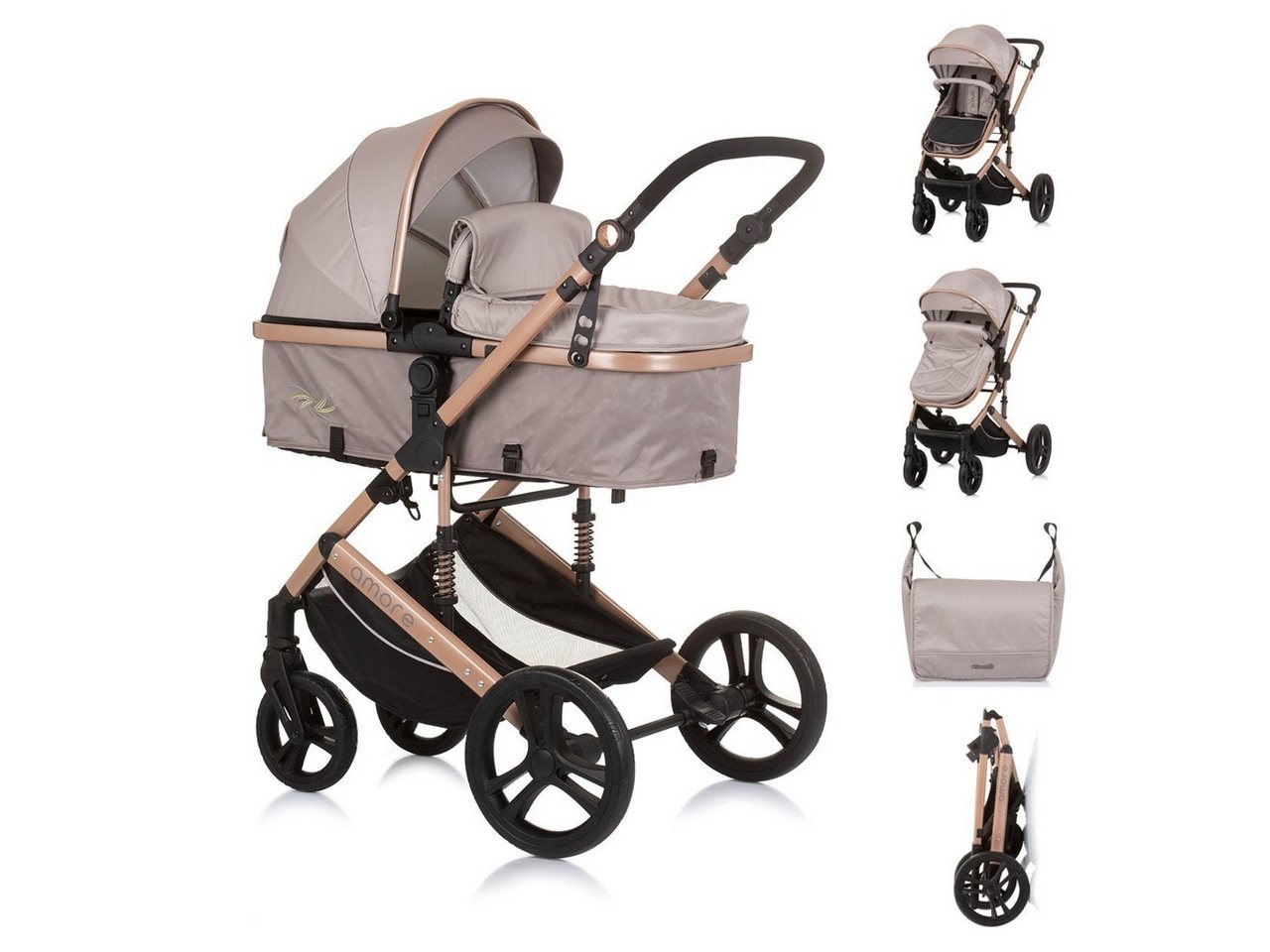 Chipolino Kombi-Kinderwagen Kinderwagen 2 in 1 Amore, Getränkehalter Wickeltasche Fußabdeckung Korb von Chipolino