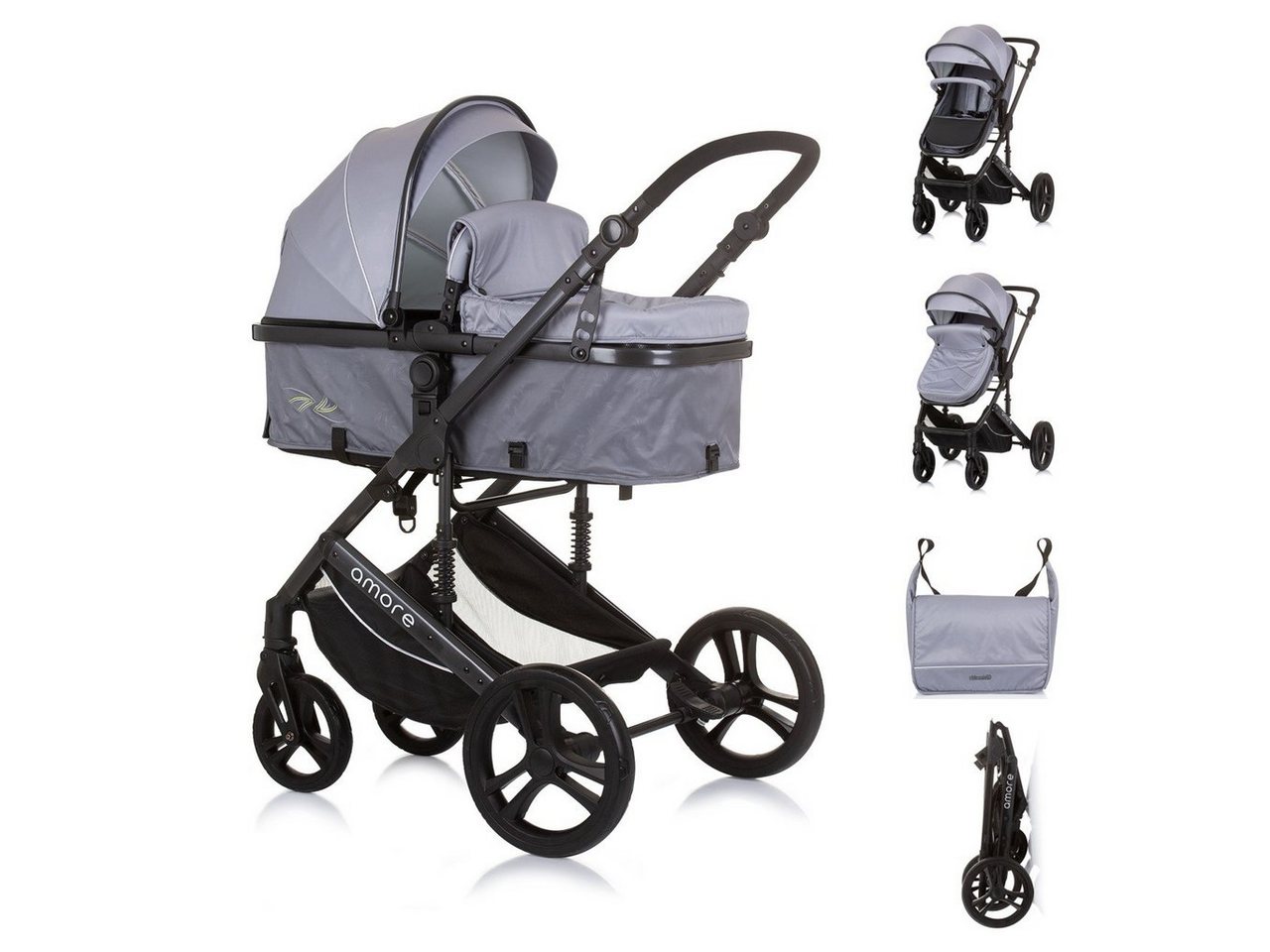 Chipolino Kombi-Kinderwagen Kinderwagen 2 in 1 Amore, Getränkehalter Wickeltasche Fußabdeckung Korb von Chipolino