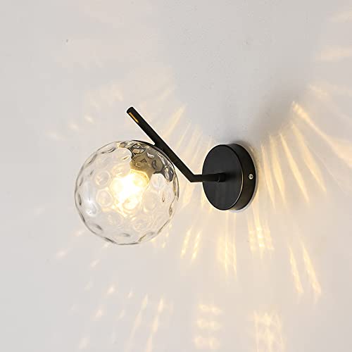 Chowchee LED Rund Wandleuchte Innen, Glas Wandlampe, Modernes Design Glaskugel Lampe, für Schlafzimmer, Wohnzimmer, Flur,Schwarz Halterung wandbeleuchtung (Glühbirne Nicht Enthalten) von Chowchee