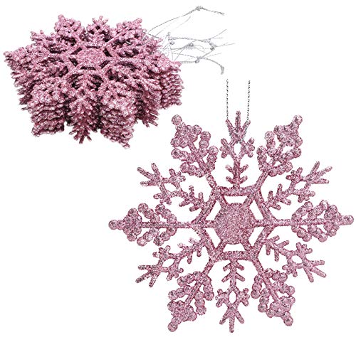 Christmas Concepts® Packung mit 12-10 cm Glitter Schneeflocke zum Aufhängen - Weihnachtsschmuck… (Baby Pink) von Christmas Concepts
