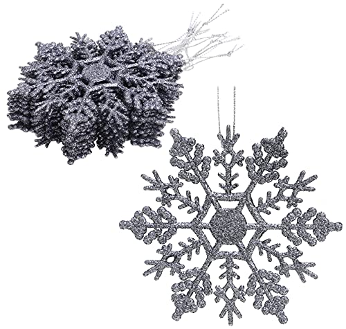 Christmas Concepts® Packung mit 12-10 cm Glitter Schneeflocke zum Aufhängen - Weihnachtsschmuck… (Graphit) von Christmas Concepts