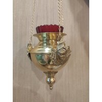 Kirche Pendelleuchte Mit Engel, Cherubim Lampada Vergoldet, Inzebse-Brenner Hängend, Orthodoxe Ikonenlampe, Messinglampe, Goldene Kettenlampe von ChurchStuffOnly