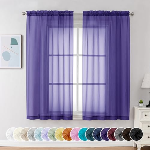 Chyhomenyc Durchsichtige Vorhänge, 137 cm lang, 2 Paneele, lichtfilternde Stangentasche, Voile, kurze Küchenvorhänge, Vorhänge für Wohnzimmer, Schlafzimmer, kleine Fenster, 106 x 114 cm (B x L), von Chyhomenyc