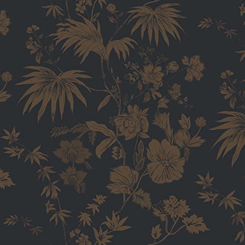 CiCiwind Selbstklebende Tapete Blumen 39×300cm Marineblau Gold Blumen Muster Tapete Vinyl Klebefolie Selbstklebend Wandverkleidung Wasserdicht Möbelfolie Selbstklebend für Wand Möbel Dekor von CiCiwind