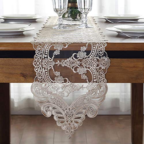 Cileruide Transparent Floral Jacquard Lace Tischläufer Stickerei Tischdecke Tischdekoration Multi-Größen für Esstisch Waschbarer Tischläufer (Champagner,26x150cm) von Cileruide