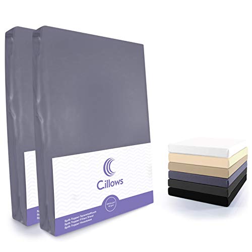 Cillows 2er Pack Jersey Split Topper Spannbettlaken, Spannbetttuch 100% Baumwolle in vielen Größen und Farben MARKENQUALITÄT ÖKOTEX Standard 100 | 140x200-160x220 cm - Farbe: Anthrazit 190 g/m2 von Cillows