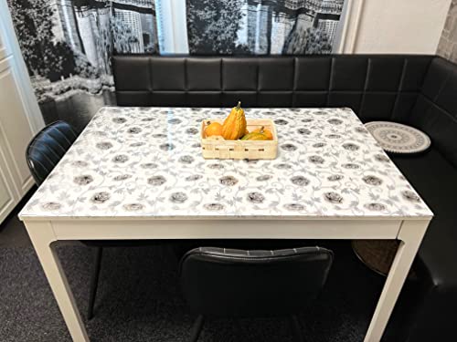 Tischfolie mit Blumen Muster- Maß nach Wunsch - Transparent Klar Tischdecke Tischschutz Schutzfolie Abwaschbar weich PVC 90cm (90x180cm + Toleranz) von Cinar