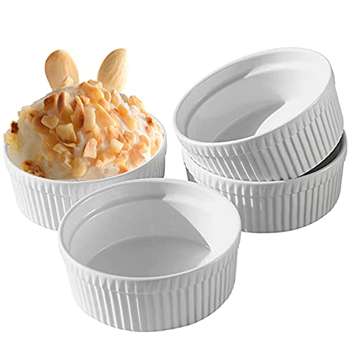 Cinf® 296ml Soufflé Creme Brulee Bowls Set of 4 Schälchen aus Keramik Ofenfeste Förmchen Auflaufförmchen Porzellan For Muffins Cupcakes Small Casserole Weiß von Cinf