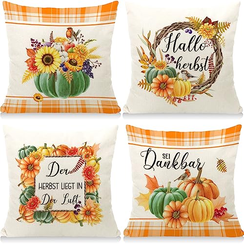 Cirzone Herbst Deko Herbst Kissenbezug 45 x 45 cm 4er Set Hallo Herbst Dekorative Kissen Herbst Dekoration für Home Garten Sofa Schlafzimmer von Cirzone