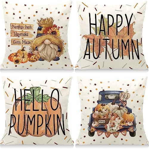 Cirzone Herbst Deko Herbst Kissenbezug 45 x 45 cm 4er Set LKW Kürbis Herbst Dekorative Kissen Herbst Dekoration für Home Garten Sofa Schlafzimmer von Cirzone