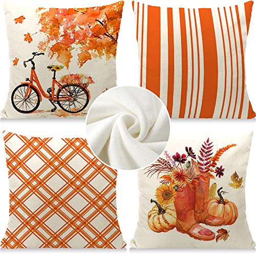 Cirzone Herbst Kissenbezug 40 x 40 cm 4er Set Fahrrad Ahornblätter Kurzer Plüsch Dekorative Herbst Kissen Herbst Deko Herbst Dekoration für Home Sofa Schlafzimmer… von Cirzone