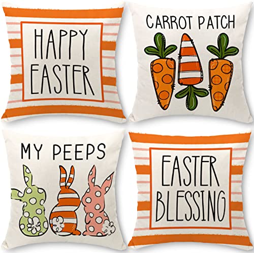 Cirzone Kissenbezug Ostern 40x40 cm 4er Set Ostern Deko Kissenhülle Ostern Kaninchen und Karotte Kissenhülle Ostern Dekoration für Heim Sofa Garten Schlafzimmer von Cirzone