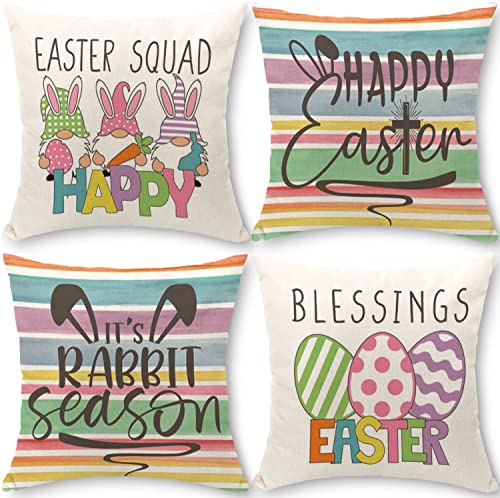 Cirzone Kissenbezug Ostern 45x45 cm 4er Set Ostern Deko Kissenhülle Ostern Kaninchen Saison Kissenhülle Ostern Dekoration für Heim Sofa Garten Schlafzimmer von Cirzone