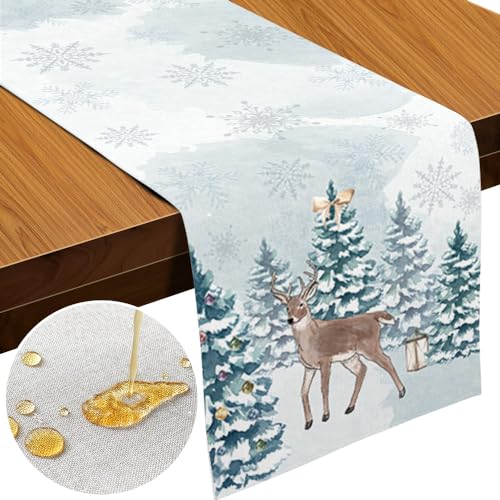 Cirzone wasserdichte Tischläufer Weihnachten 40 x 140 cm Tischdeko Weihnachten Hirsch und Baum Winter Weihnachts Tischläufer Weihnachten Deko für Urlaub Party Drinnen und Draußen von Cirzone