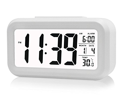 Cisixin LED-Alarm, digital, Schlafwiederholung, aktiviert durch Sensorlicht, Hintergrundbeleuchtung, Datum, Temperaturanzeige (weiß) von Cisixin